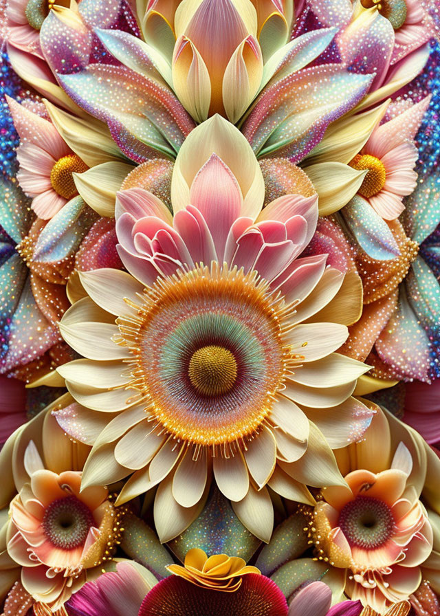 Symmetrical Multicolored Ornate Flower Artwork