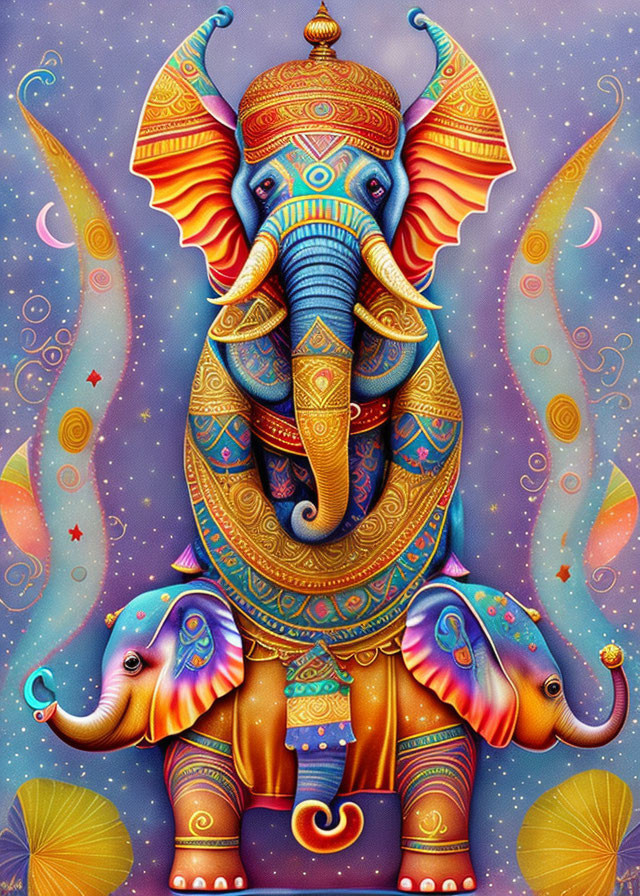 Colorful Stylized Elephant Illustration in Festive Attire