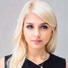 Blonde woman portrait with freckles and captivating eyes