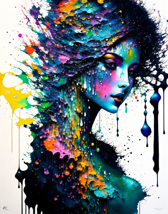 Colorful melting woman art with abstract elements