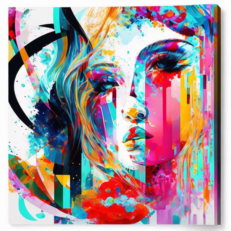 Colorful abstract portrait of a woman with bold geometric shapes