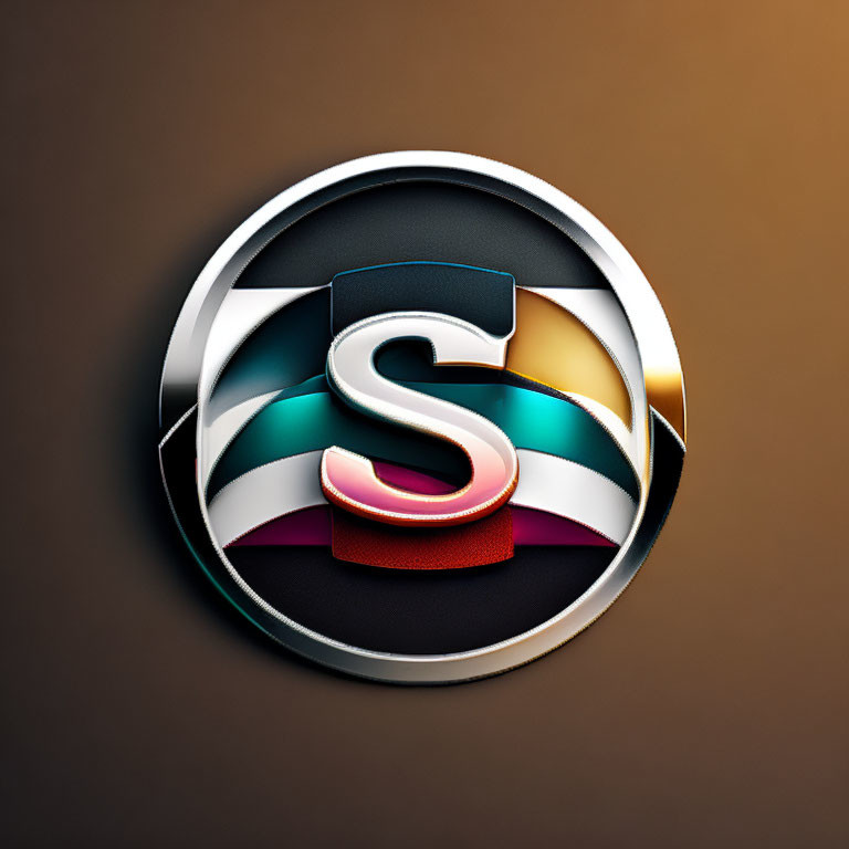 Colorful layered modern design of a stylized 'S' on dark brown background