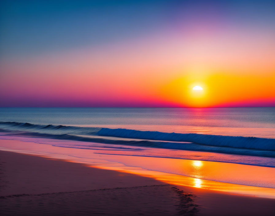 Tranquil Sea Sunset with Vibrant Orange, Pink, and Blue Colors