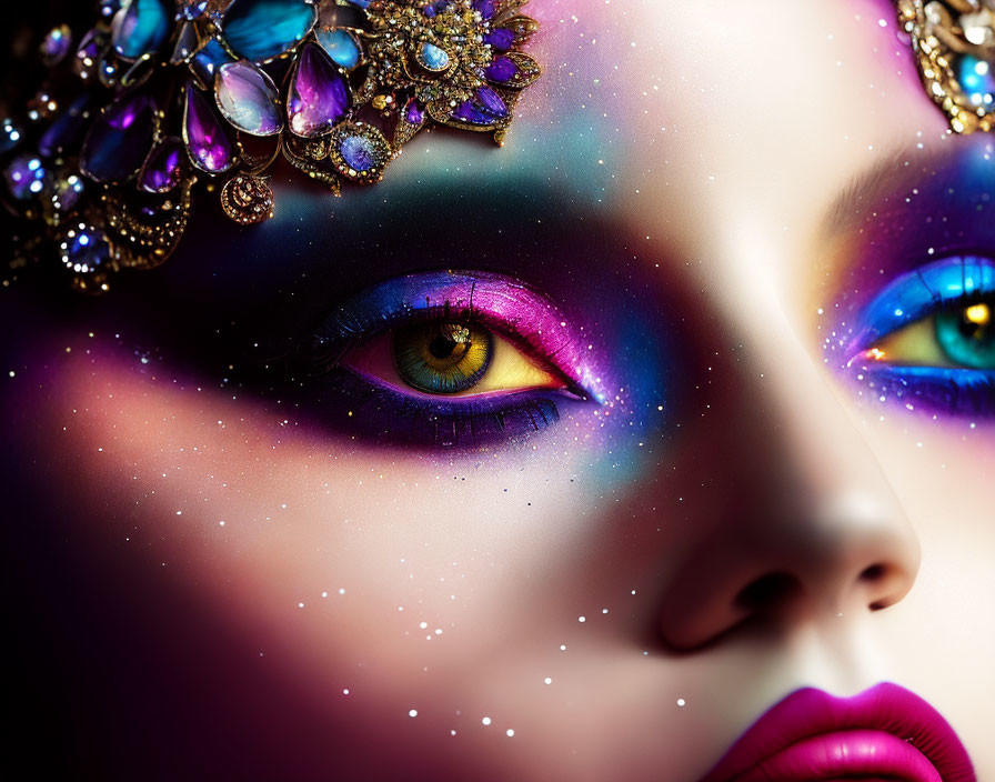 Close-Up Portrait of Person with Galaxy-Themed Makeup and Jewels