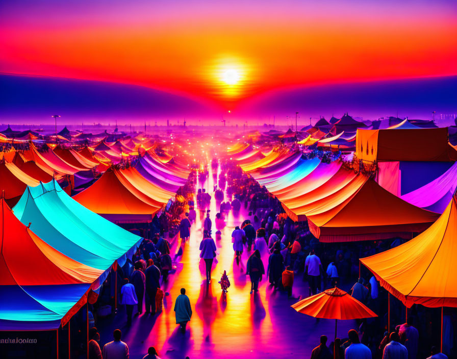 Colorful Sunset Scene at Bustling Market