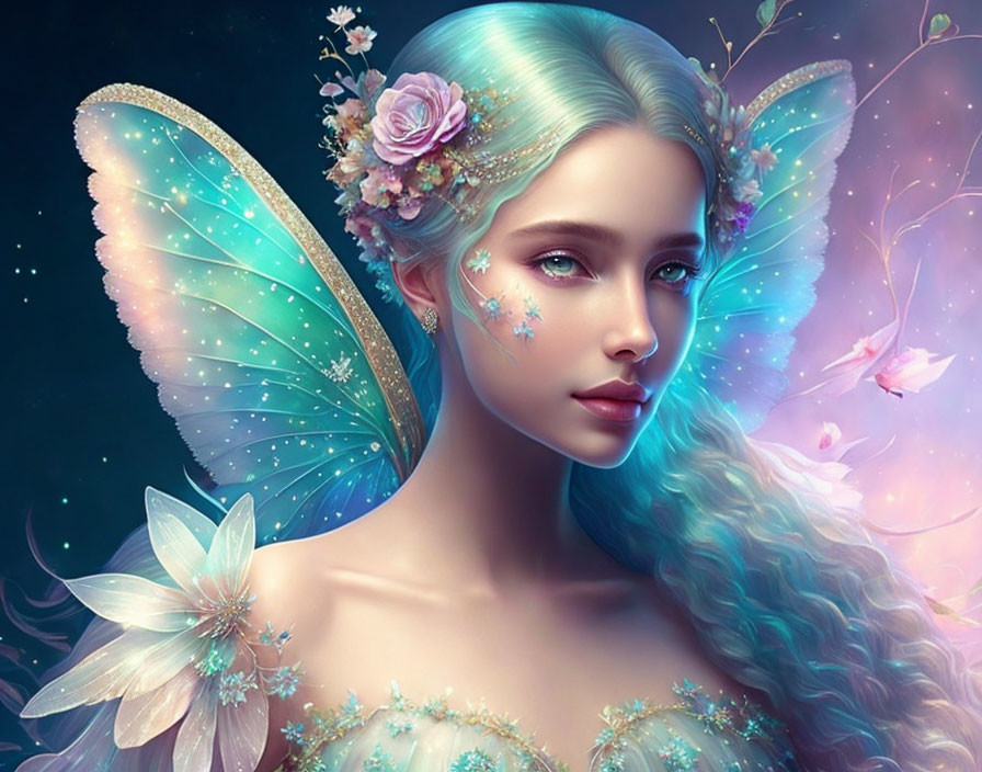 Digital Artwork: Fairytale Female Figure with Butterfly Wings