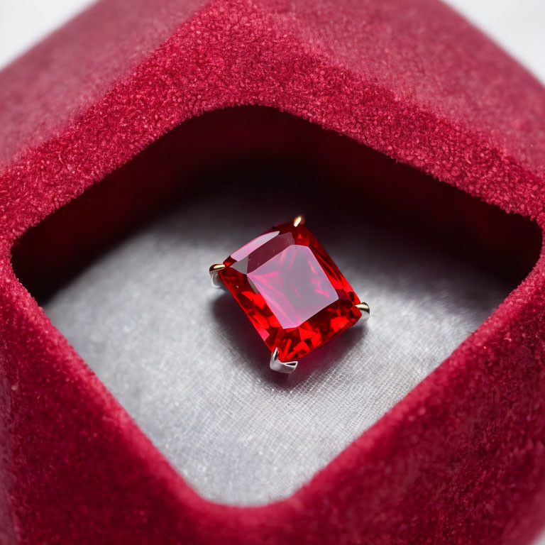 Gleaming Red Gemstone in Velvet Ring Box