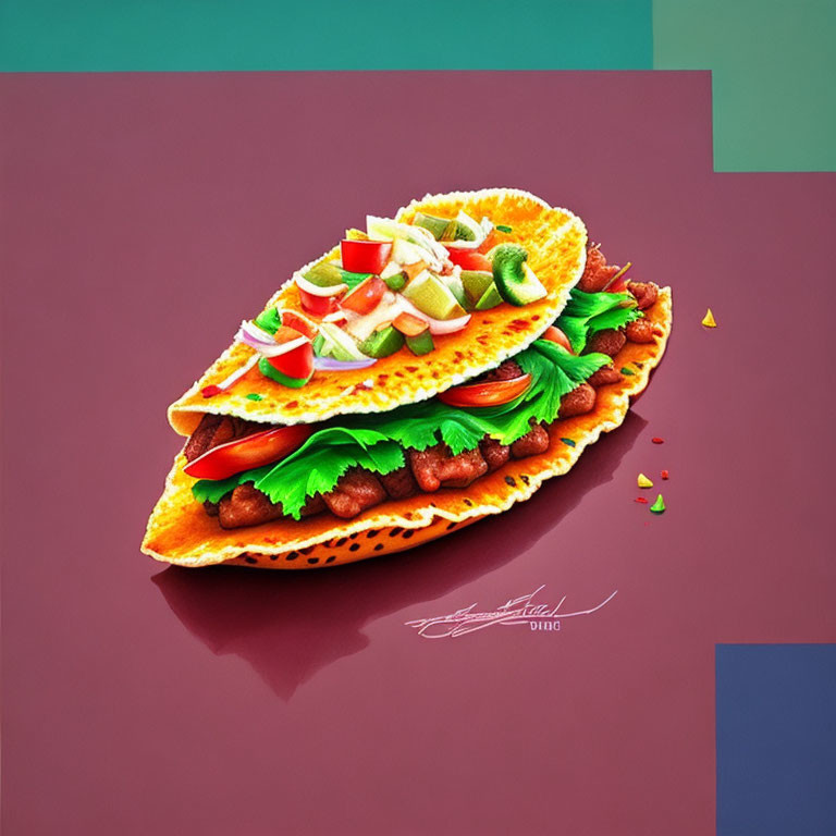 Vibrant Taco Illustration on Dual-Tone Background