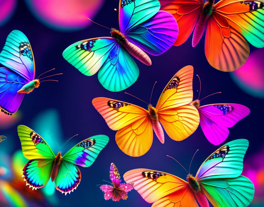 Colorful Butterfly Wings Fluttering on Purple and Blue Bokeh