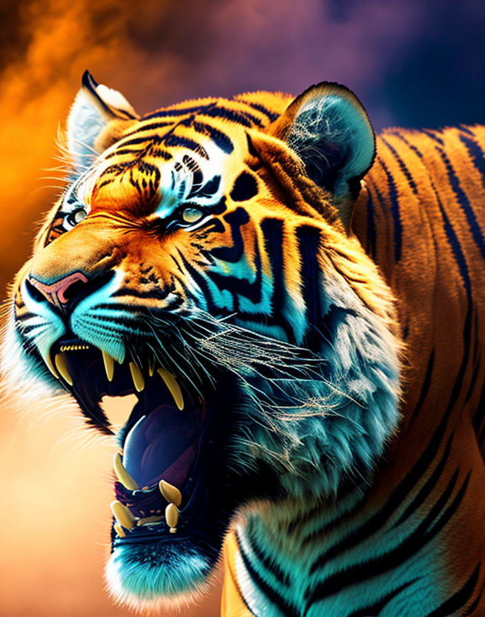 Vivid Close-Up of Growling Tiger with Striking Colors