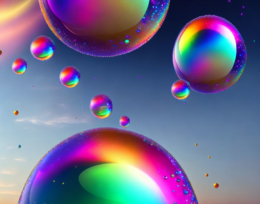 Colorful Sky with Iridescent Bubbles and Light Flares