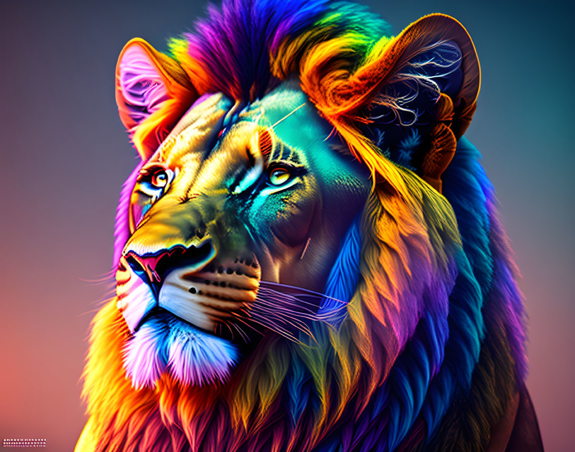 Colorful Neon Lion Face Artwork with Gradient Background