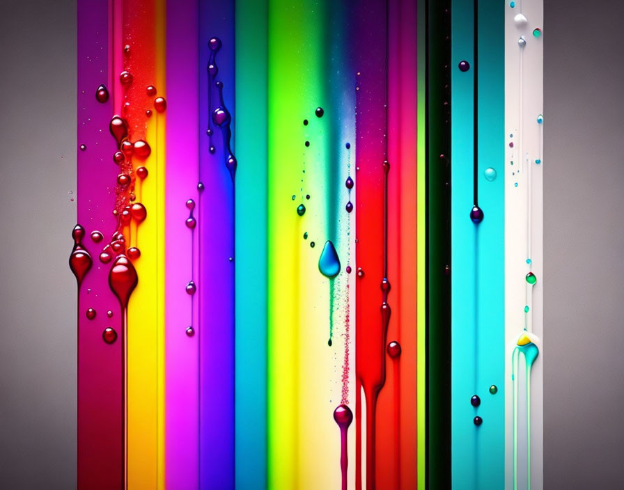 Vibrant rainbow effect: Colorful streaks and droplets from red to violet