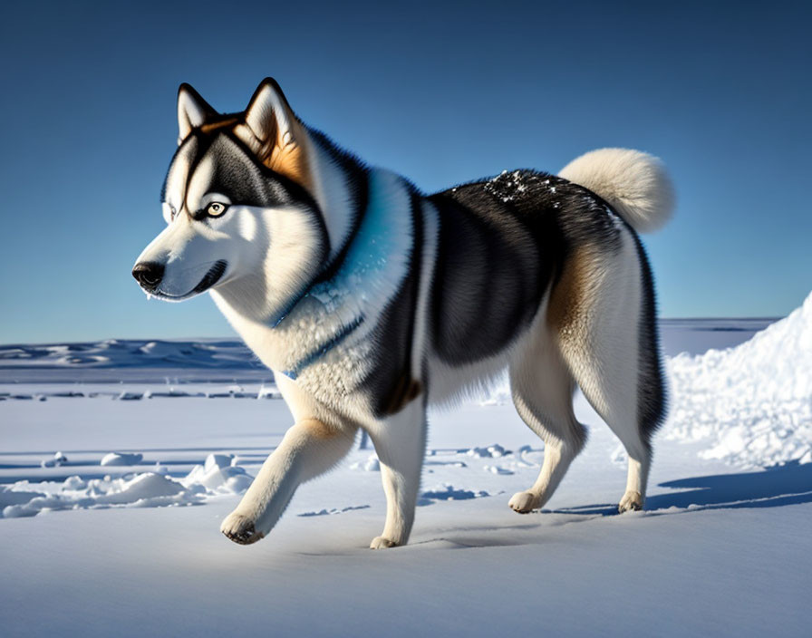 Black and White Siberian Husky in Snowy Landscape