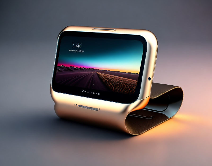 Curved Screen Smartwatch with Scenic Wallpaper & Date Display