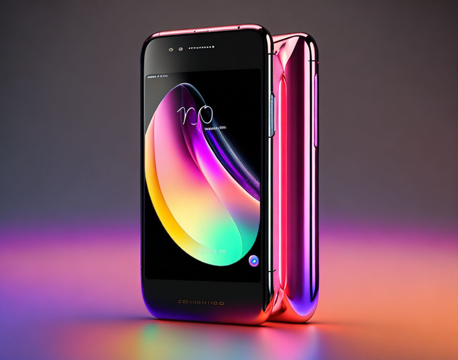 Colorful Screen Savers on Three Smartphones Reflective Surface