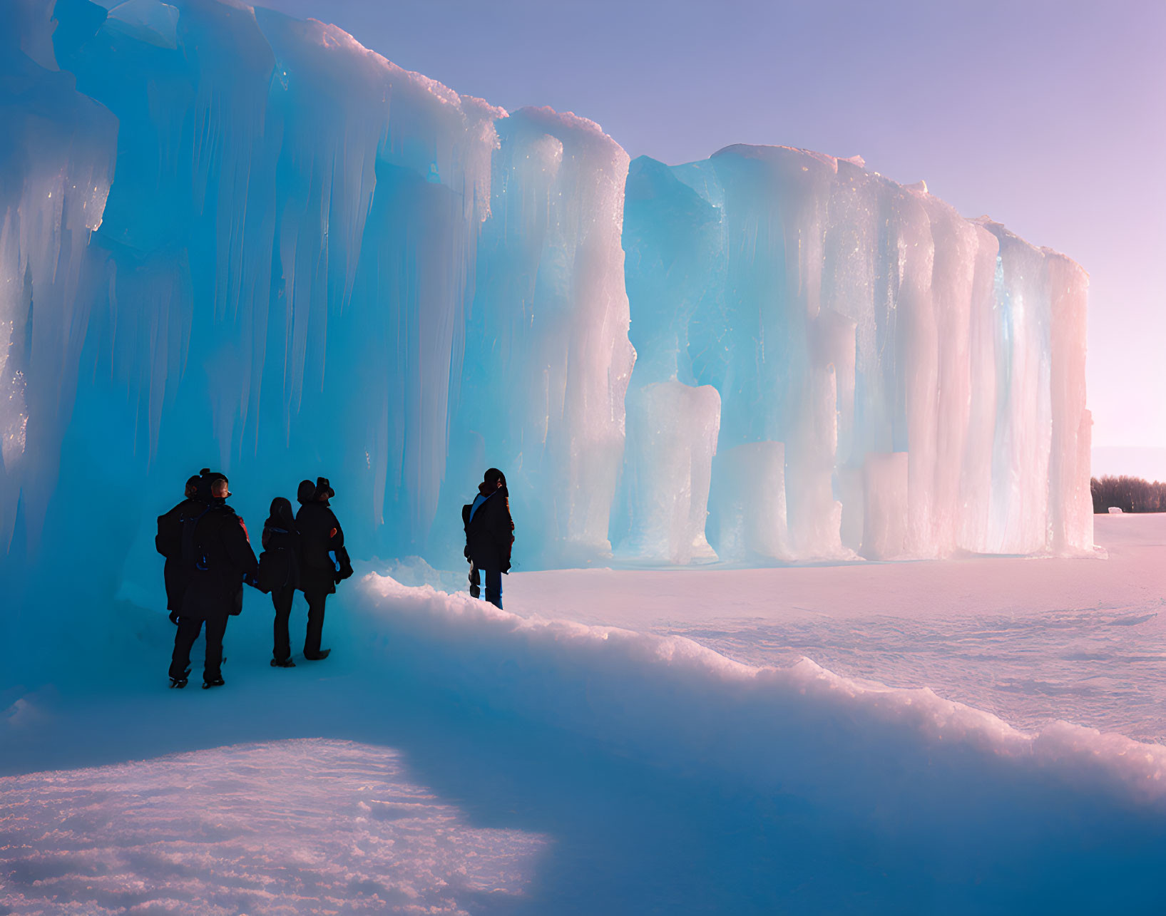 Massive Ice Formations under Pastel Sky at Dusk or Dawn