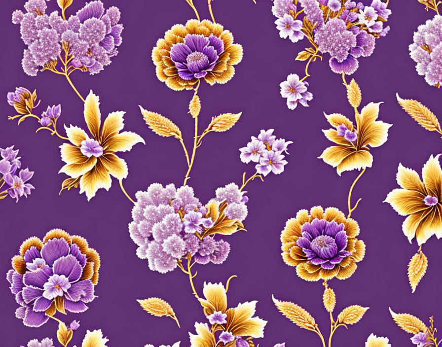 Purple and Gold Floral Pattern on Deep Purple Background