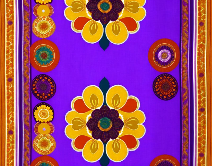 Symmetrical Floral Textile Pattern in Vibrant Colors