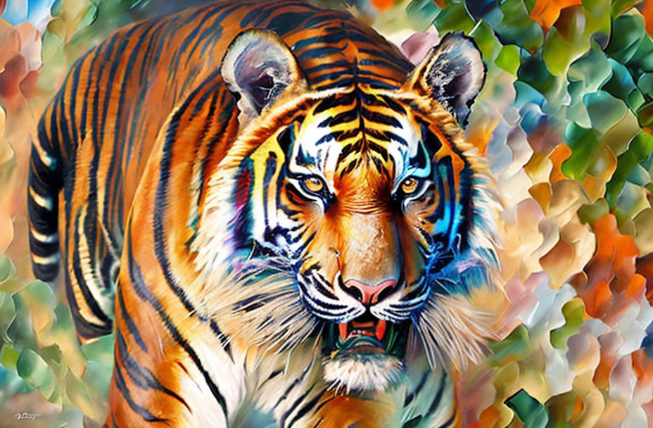 Colorful Tiger Painting Against Abstract Background