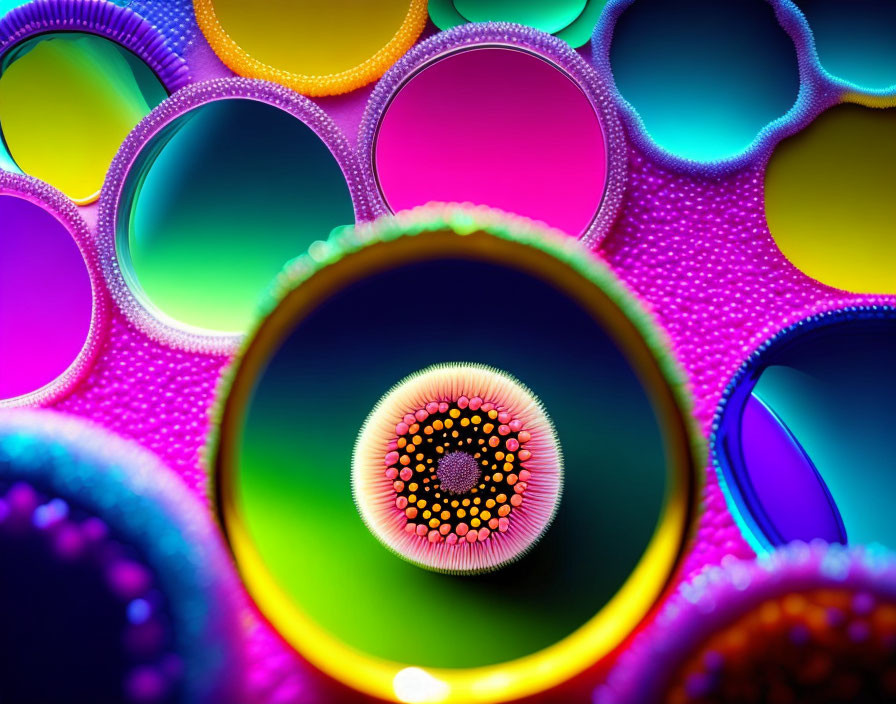 Colorful Digital Art: Interconnected Circles with Varying Patterns