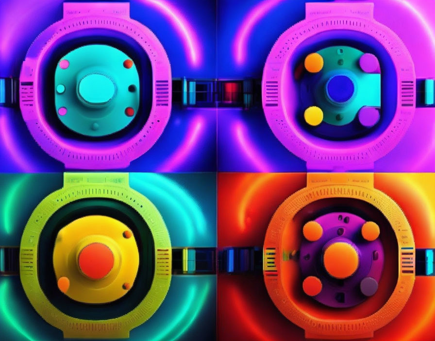 Colorful Neon Glow Speaker Devices Displayed in 2x2 Grid