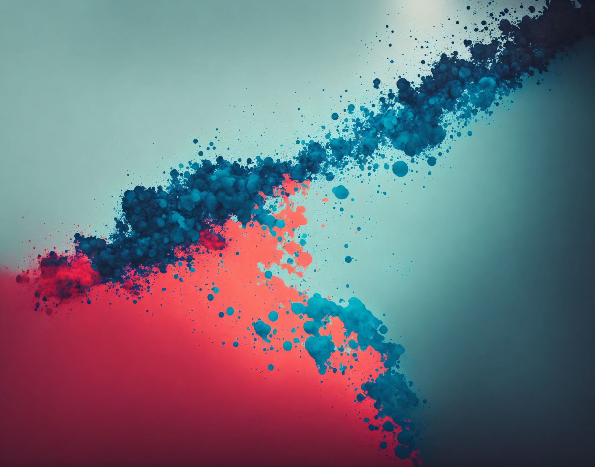 Abstract blue particles on red to teal gradient background