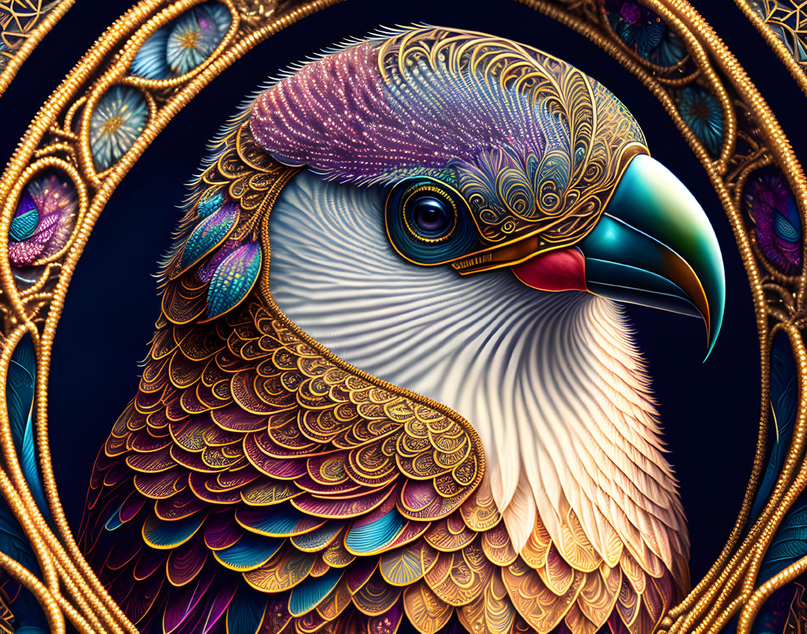 Detailed Stylized Eagle Illustration with Ornate Backdrop