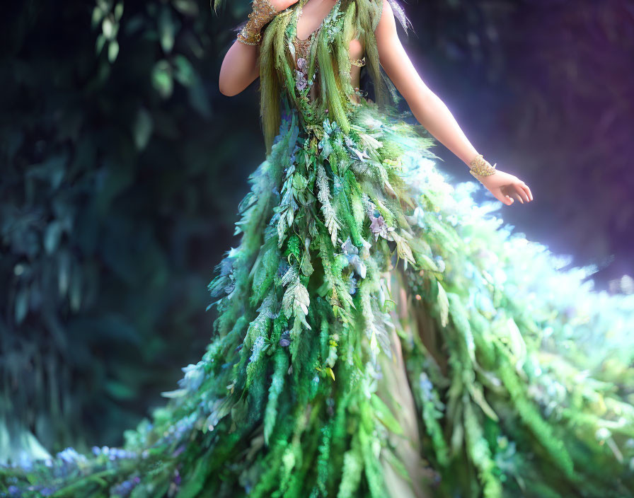 Detailed Fantasy Nature-Inspired Green Costume