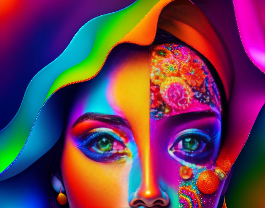 Colorful Abstract Design Overlaying Woman's Face