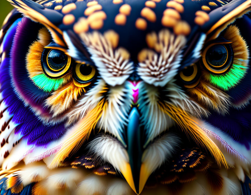 Vivid Owl Digital Art with Colorful Patterns