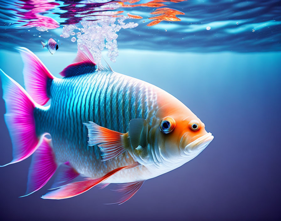 Vibrant fish with orange and pink fins in blue underwater scene