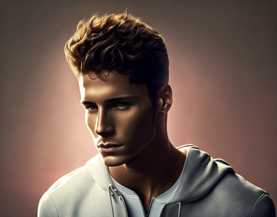 Young man with curly hair in hooded jacket digital illustration