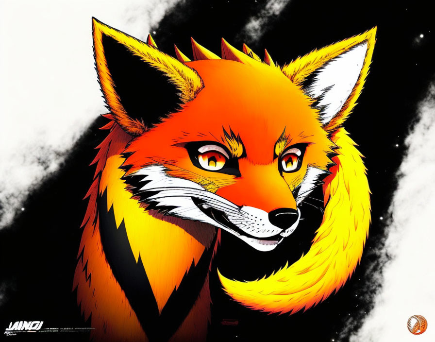 Colorful Stylized Fox Illustration on Starry Black Background