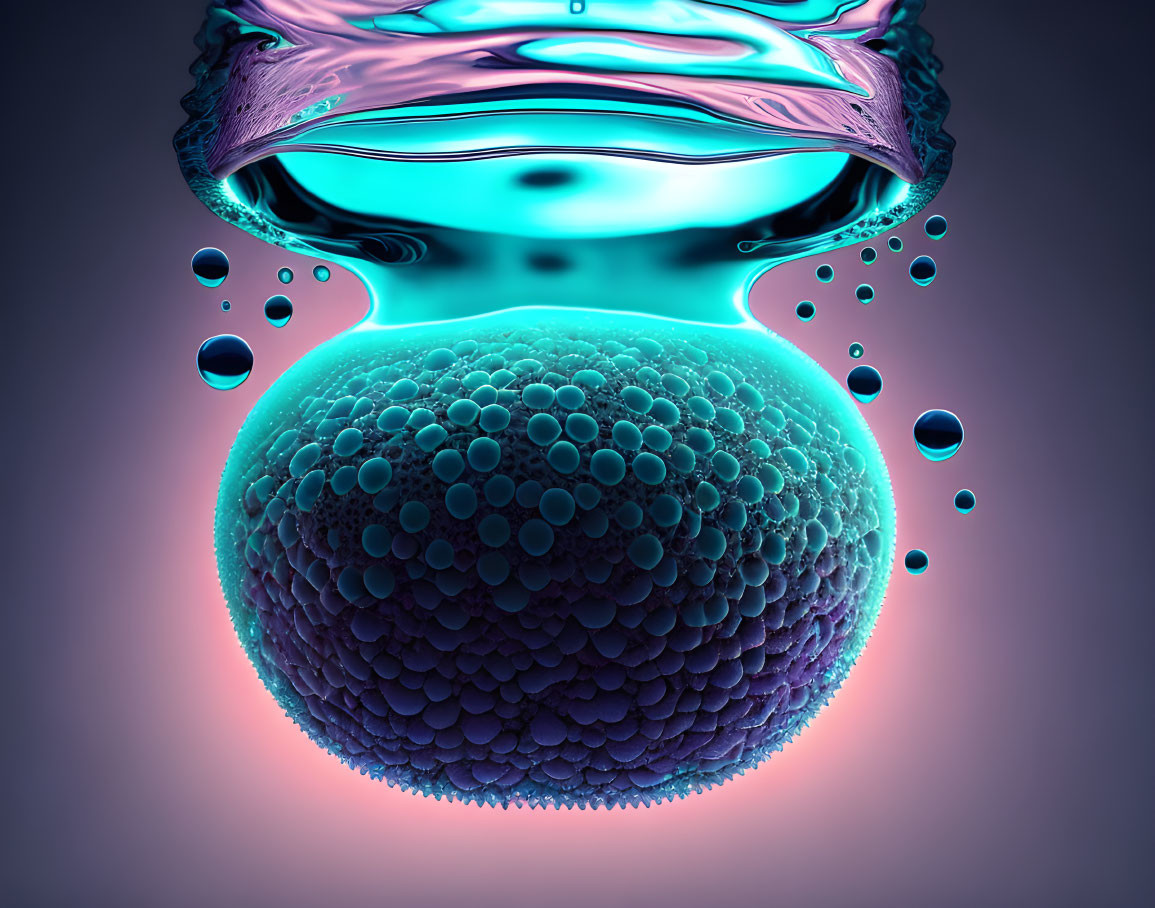 Detailed 3D rendering of suspended spheres in fluid environment