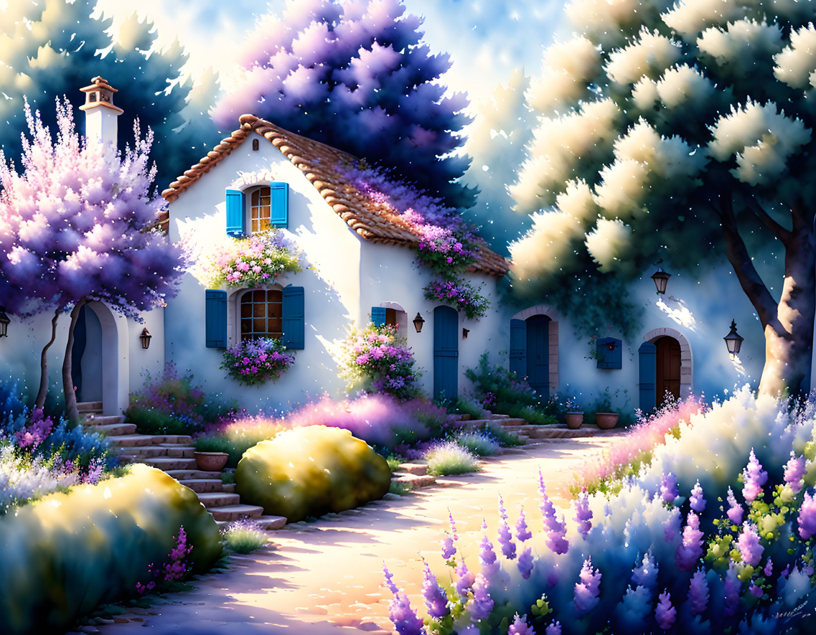 Provence style cozy house among flowers