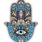 Decorative Hamsa Hand with Blue and Gold Patterns