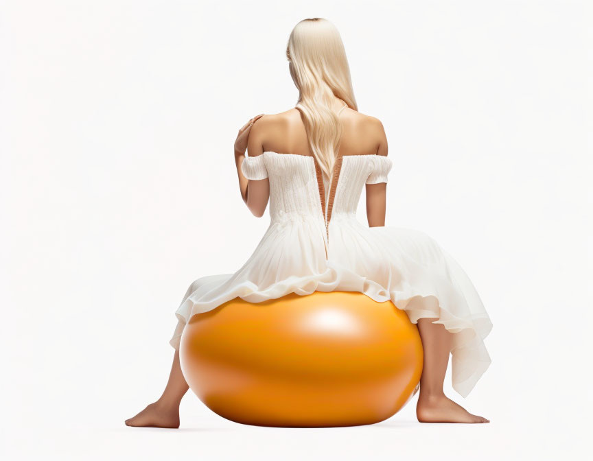 Woman in White Off-Shoulder Dress Blended into Tomato-Like Orange