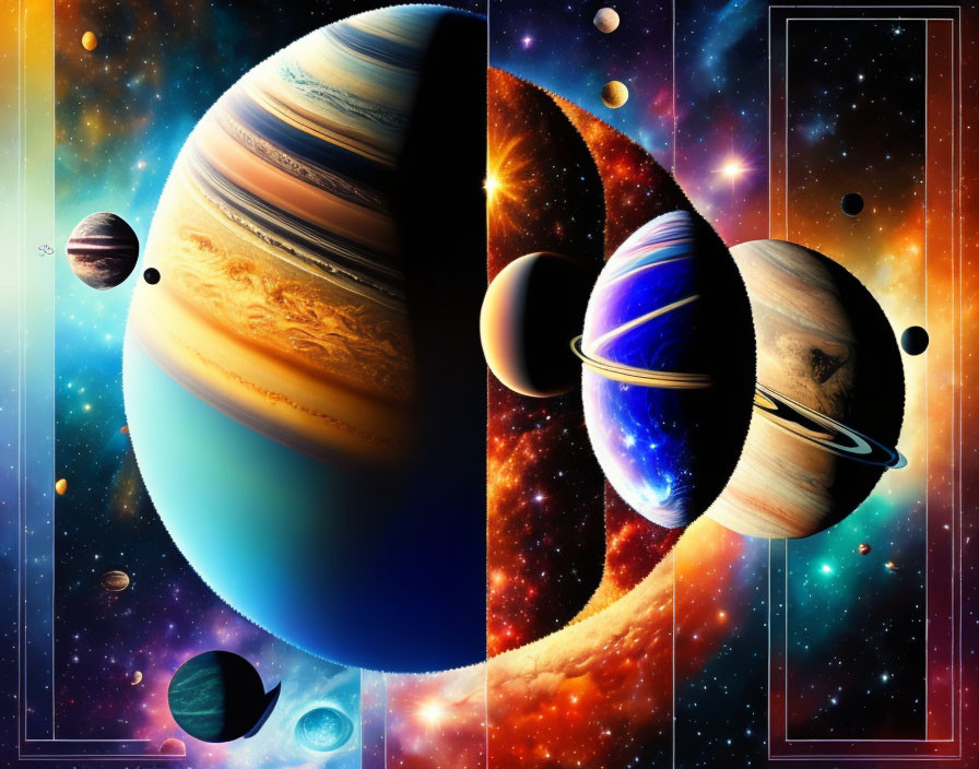 Colorful Cosmic Scene with Planets and Stars