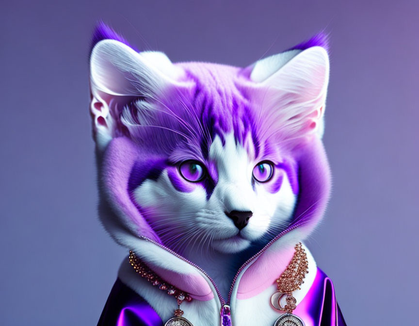 The cat in a purple jacket