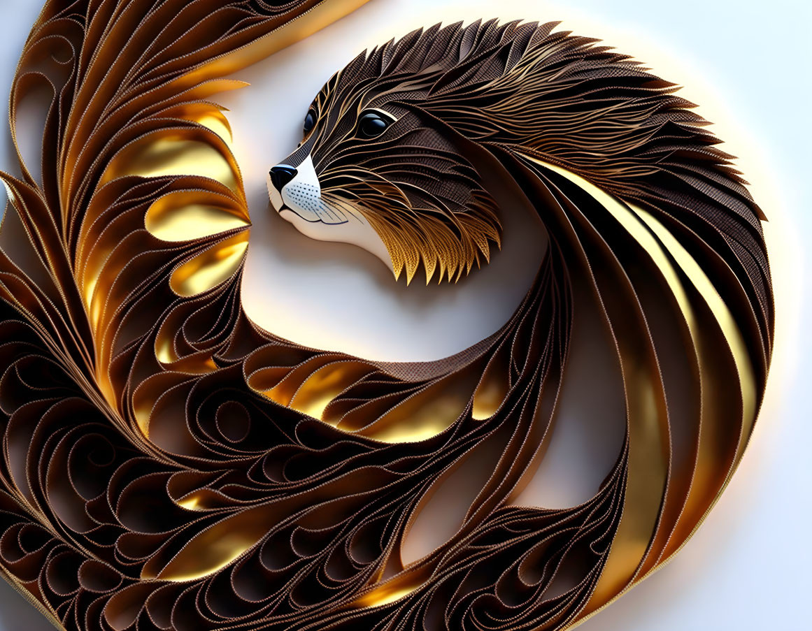 Intricate Paper Art: Otter Design with Swirl Pattern in Brown and Gold