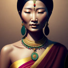 3D Rendered Image: Woman in Traditional Indian Attire & Jewelry