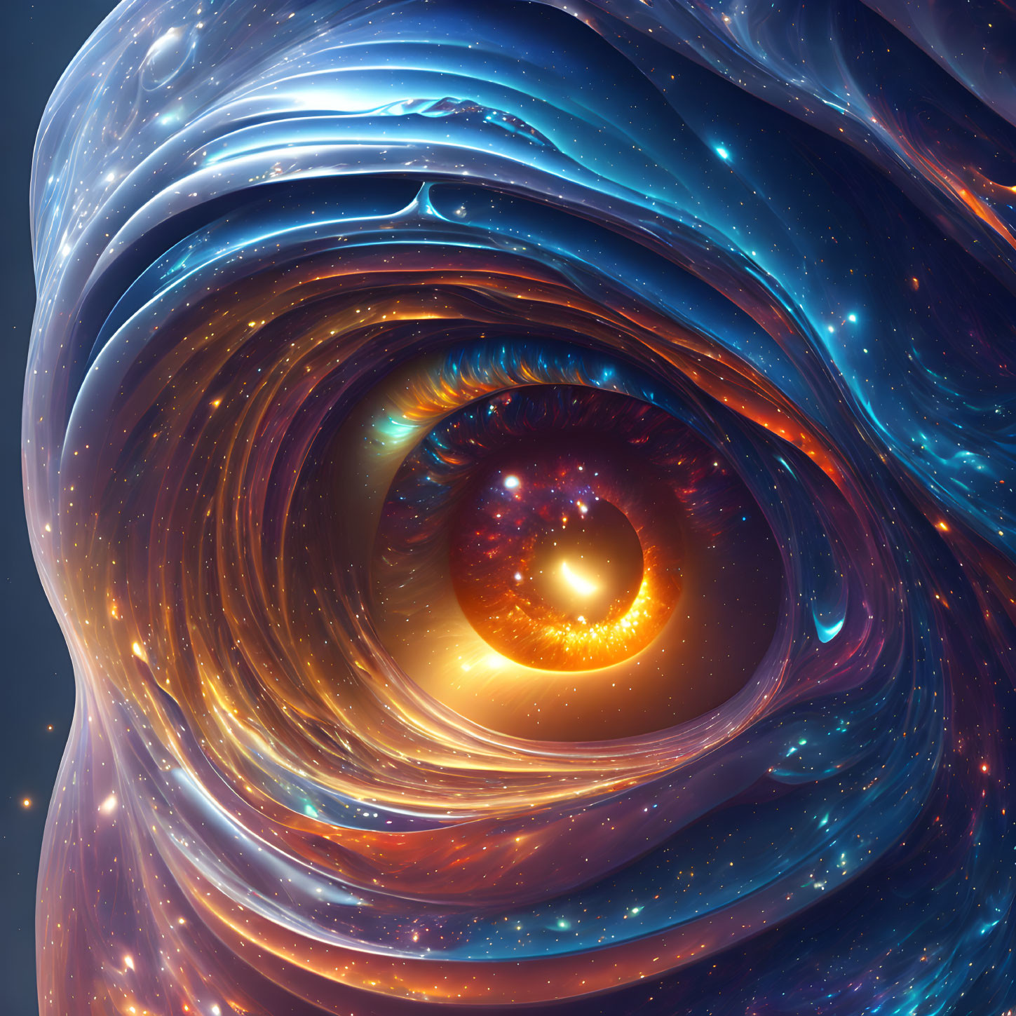 Colorful digital artwork: Swirling cosmic stars in mesmerizing spiral