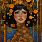 Female figure in starry robe among gold trees - Klimt style