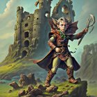 Fantasy illustration: Elf warrior with spear near ancient ruins