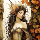 Fantasy illustration of a woman with butterfly wings in autumn setting