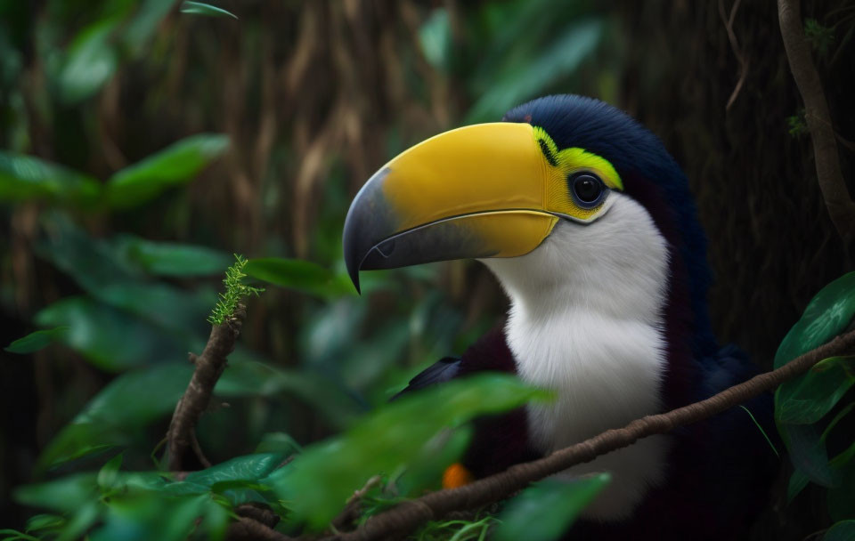 Colorful Toucan with Vibrant Yellow Beak in Lush Forest Setting