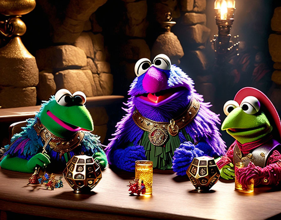 Medieval-themed Muppet characters at round table with goblets