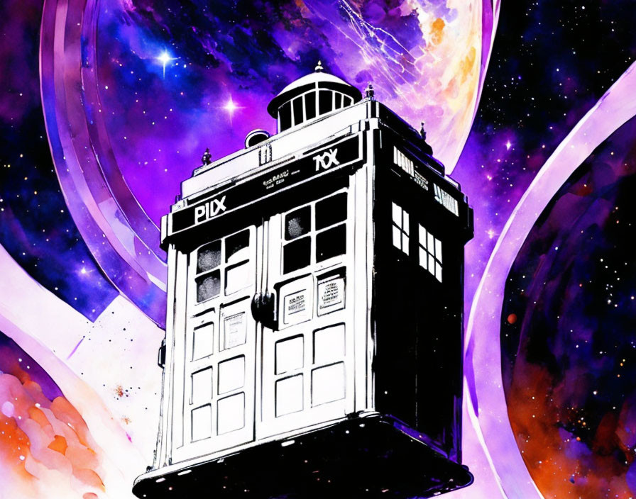 TV Series TARDIS in Cosmic Sky with Stars & Nebulae