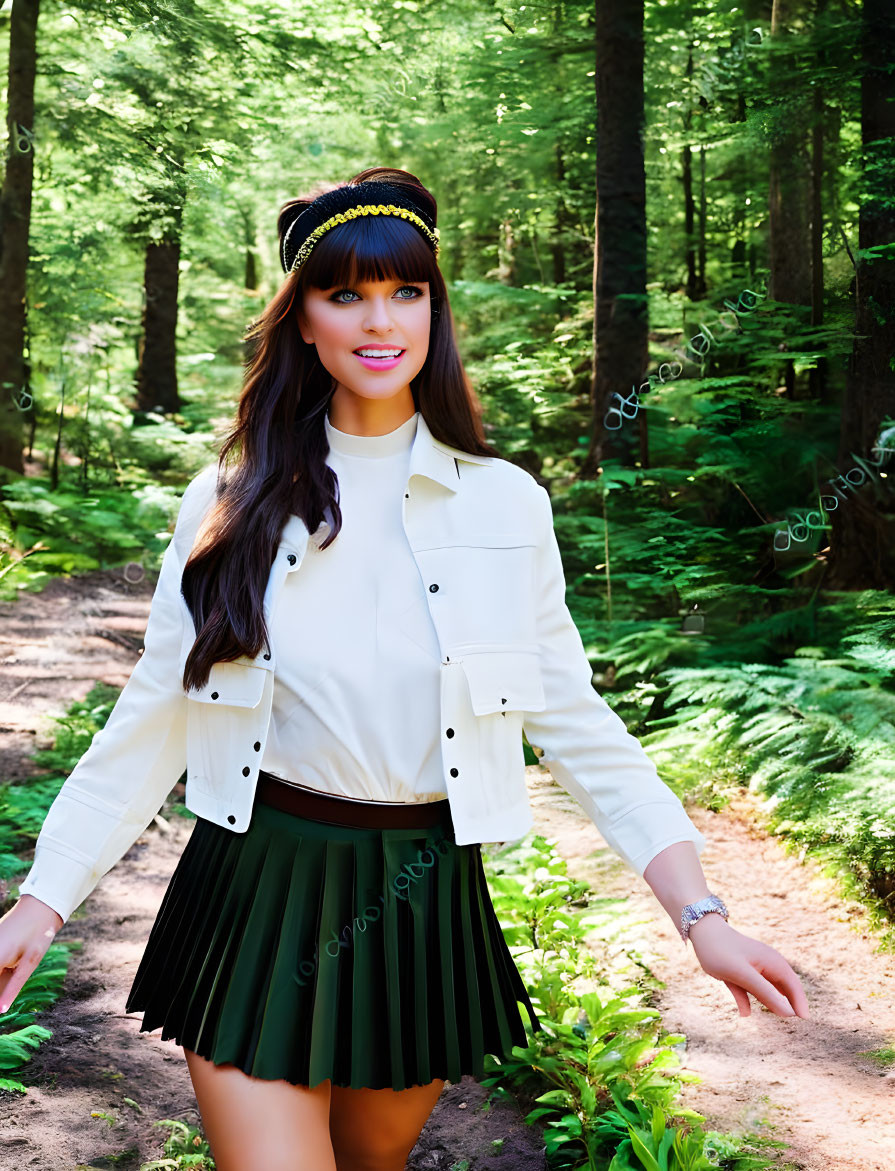 Woman in White Jacket and Hat on Forest Path